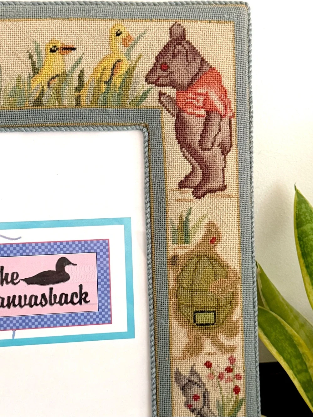 Vintage Needlepoint Picture Frame Classic Pooh & Friends Nursery Decor 7x9” Pic